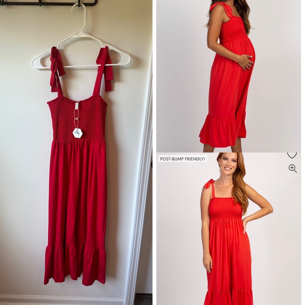 PinkBlush Red Midi/Maxi Dress with Tie Straps - Maternity, Postpartum - Picture 1 of 4
